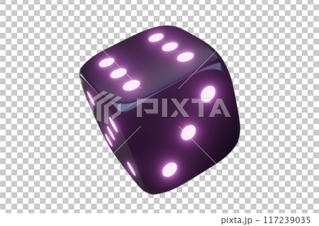 Casino gambling game dice. Iridescent dice with neon colors. Purple dice. 3d render 117239035