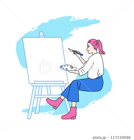 キャンバスに向かう芸術家の女性のイラスト　冒険家 117239086