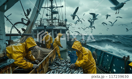 活気ある日本のマグロ漁船 117239630