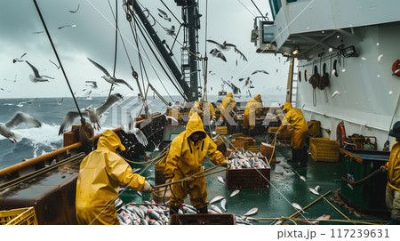 活気ある日本のマグロ漁船 117239631