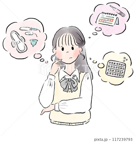 生理について悩んでいる女子高校生 生理について悩んでいる女子高校生 117239793