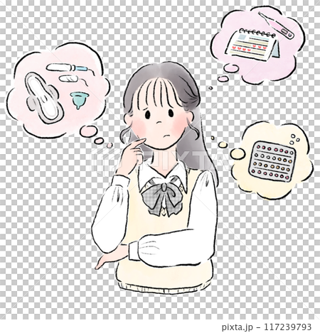 生理について悩んでいる女子高校生 生理について悩んでいる女子高校生 117239793