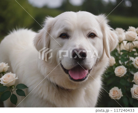 The dog smells the roses 117240433