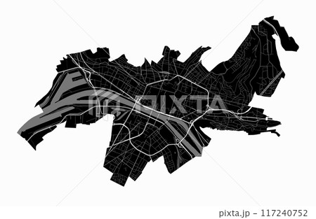 Map of Rouen, France. Black and white city map, metropolitan area. 117240752