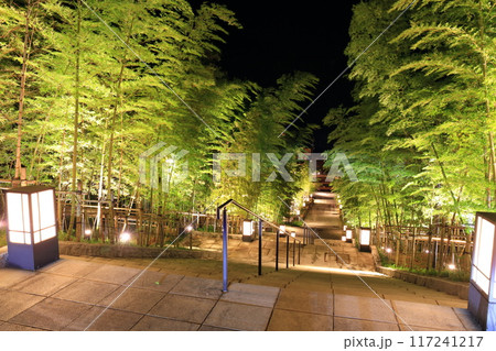 【山口県】長門湯本温泉の竹林の階段の夜景(礼湯泉源) 【山口県】長門湯本温泉の竹林の階段の夜景(礼湯泉源) 117241217