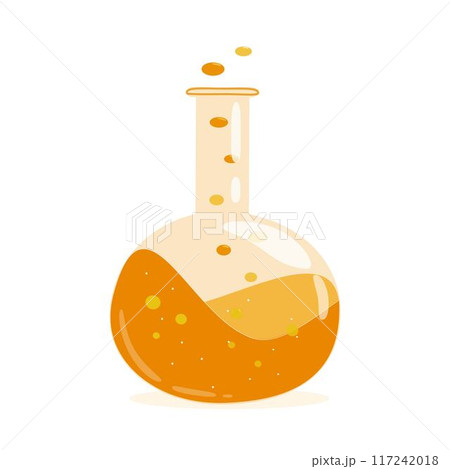 halloween stories, a glass potion bottle with a high neck and a round base. 117242018