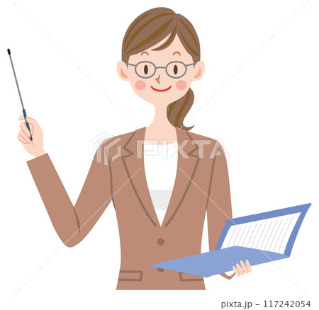 プレゼンするスーツの女性のイラスト　ビジネス 教師　講師 117242054