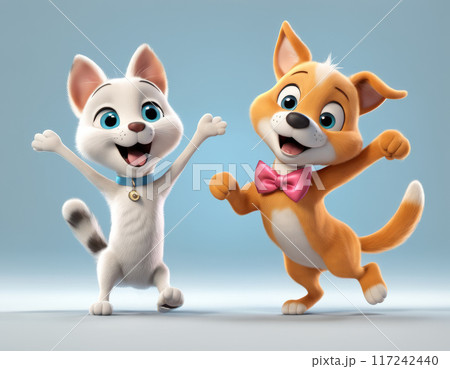 A dog and a cat are dancing 117242440