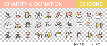 チャリティや寄付に関するアイコンセット カラー チャリティや寄付に関するアイコンセット カラー 117242506