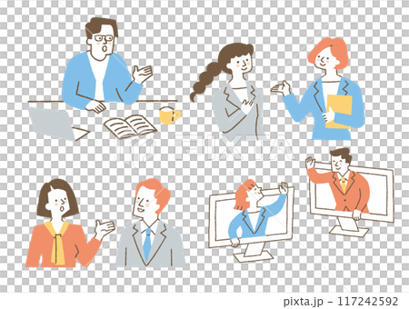 Set of business people working in various places_color 117242592