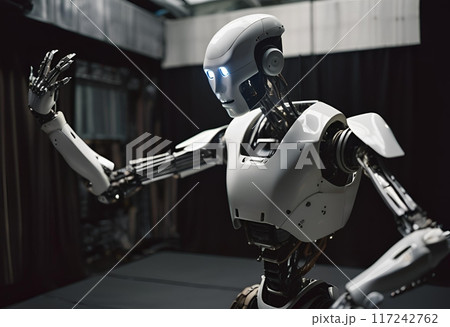 腕を伸ばして機能点検するアンドロイド 腕を伸ばして機能点検するアンドロイド 117242762