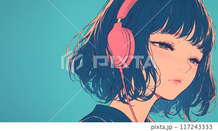ヘッドホンで音楽を聴く女の子 117243333
