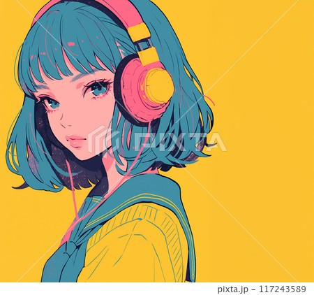 ヘッドホンで音楽を聴く女の子 117243589