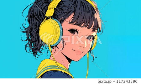 ヘッドホンで音楽を聴く女の子 117243590