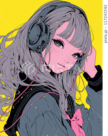 ヘッドホンで音楽を聴く女の子 ヘッドホンで音楽を聴く女の子 117243592