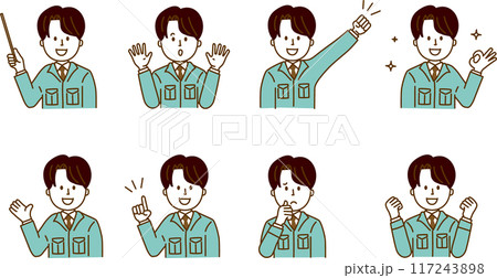 作業服を着た男性のシンプルな上半身セット 117243898