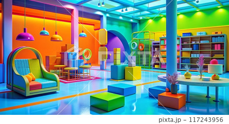 Vibrant Modern Interior with Colorful Furniture and Decor in a Contemporary Living Space 117243956