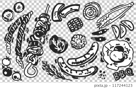 豐盛的燒烤食物圖示集庫存插畫素材 豐盛的燒烤食物圖示集庫存插畫素材 117244123