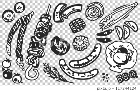 Stock illustration material of a hearty barbecue food icon set Stock illustration material of a hearty barbecue food icon set 117244124
