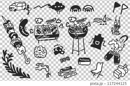 楽しいバーベキュー　アイコン　セットのストックイラスト素材 117244125