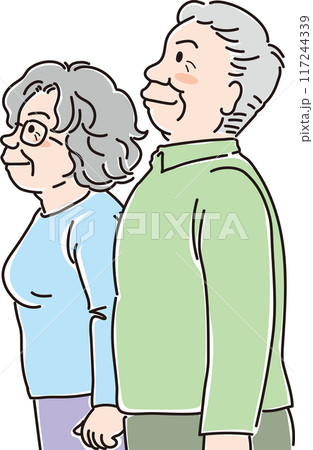 色々な年代の人物_横向き_キリッと上を見上げる_高齢夫婦_おじいちゃん_おばあちゃん 色々な年代の人物_横向き_キリッと上を見上げる_高齢夫婦_おじいちゃん_おばあちゃん 117244339