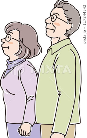 色々な年代の人物_横向き_キリッと上を見上げる_中高年男女_おじいちゃん_おばあちゃん 117244342