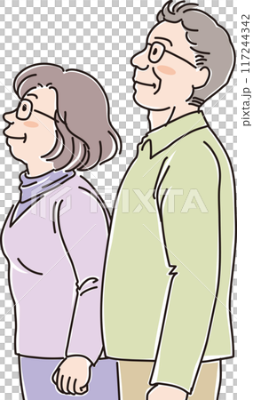 色々な年代の人物_横向き_キリッと上を見上げる_中高年男女_おじいちゃん_おばあちゃん 117244342