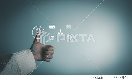 Fingerprint scanner to access information, verify to authentication, touching screen to login security, Internet of things, cloud computing, Internet connection, shopping online and cashless society Fingerprint scanner to access information, verify to authentication, touching screen to login security, Internet of things, cloud computing, Internet connection, shopping online and cashless society 117244949