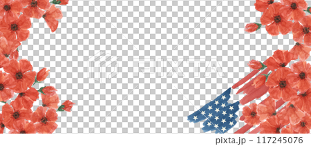 Memorial Day banner. US flag, red poppy flower, we are closed template. Hand drawn watercolor home of the brave card, remember and honor banner, web announcement, commemorative event, flyer, sale Memorial Day banner. US flag, red poppy flower, we are closed template. Hand drawn watercolor home of the brave card, remember and honor banner, web announcement, commemorative event, flyer, sale 117245076