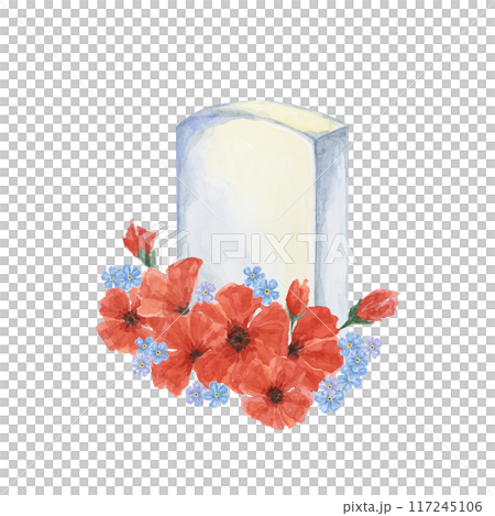 Memorial Day clipart. Red poppy flower, soldiers grave, forget-me-not . Anzac day. Patriotic hand drawn watercolor home of the brave card, remember and honor banner, commemorative events, flyer, sale Memorial Day clipart. Red poppy flower, soldiers grave, forget-me-not . Anzac day. Patriotic hand drawn watercolor home of the brave card, remember and honor banner, commemorative events, flyer, sale 117245106