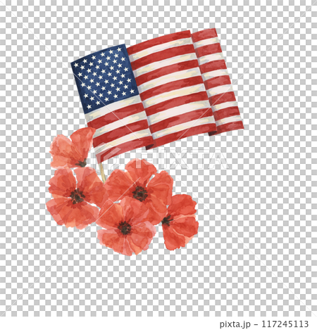 Memorial Day clipart. US flag, red poppy flower, forget-me-nots. Patriotic hand drawn watercolor home of the brave card, remember and honor banner, commemorative events, veteran salute flyer, sale Memorial Day clipart. US flag, red poppy flower, forget-me-nots. Patriotic hand drawn watercolor home of the brave card, remember and honor banner, commemorative events, veteran salute flyer, sale 117245113
