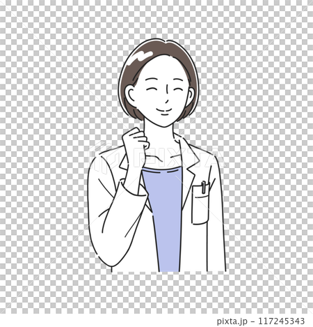 Illustration material of a female doctor in a white coat smiling and making a fist pump Illustration material of a female doctor in a white coat smiling and making a fist pump 117245343
