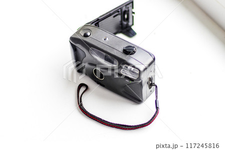 Close up shot of an old, retro, film camera Close up shot of an old, retro, film camera 117245816