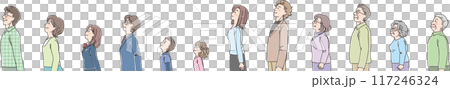 色々な年代の人物_横向き_キリッと上を見上げる_一人ずつ横一列セット 117246324