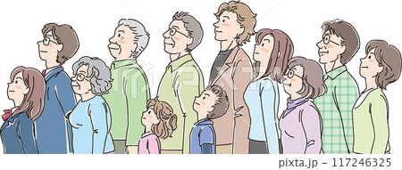 色々な年代の人物_横向き_キリッと上を見上げる_12人一列並び 117246325