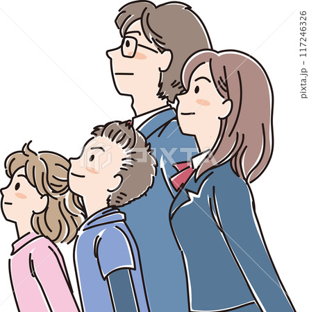 色々な年代の人物_横向き_キリッと上を見上げる_小中学生4人 117246326