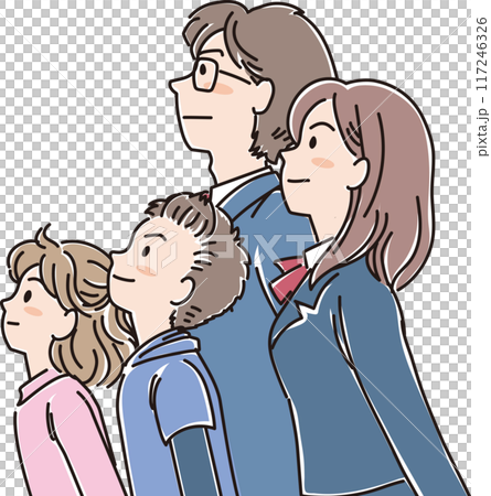 色々な年代の人物_横向き_キリッと上を見上げる_小中学生4人 117246326