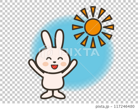 一隻兔子在陽光明媚的日子裡欣喜若狂的插圖 117246480