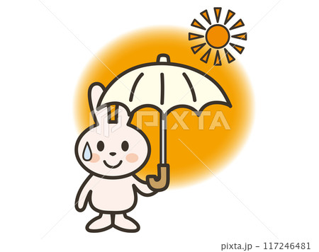 暑いので日傘をさすうさぎさんのイラスト 暑いので日傘をさすうさぎさんのイラスト 117246481