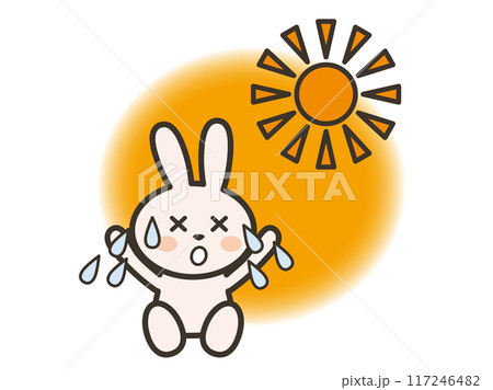 暑過ぎて大汗をかいて座り込むうさぎさんのイラスト 暑過ぎて大汗をかいて座り込むうさぎさんのイラスト 117246482