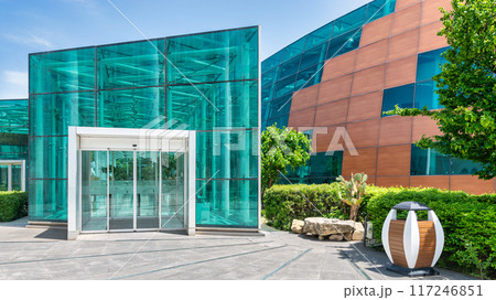 Entrance of International Mugham Center in Baku, Azerbaijan, features a modern architectural design 117246851