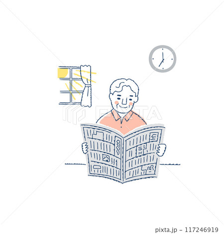 朝に新聞を読んでいるシニア男性 朝に新聞を読んでいるシニア男性 117246919