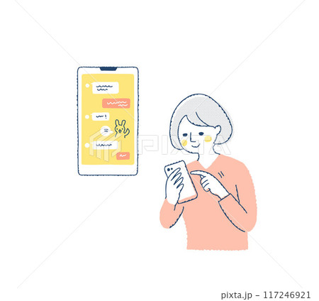 スマートフォンのメッセージアプリを使う女性 117246921