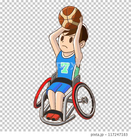 かわいいタッチの車椅子バスケをしている男性 117247183