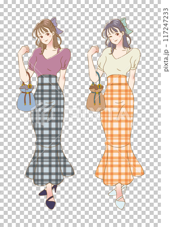 Full-body illustration of a woman enjoying summer fashion 117247233