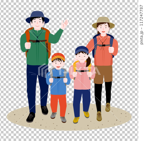 子ども・キッズが楽しむ家族・親子での秋冬のアウトドアキャンプ・登山シーンをイメージしたイラスト 子ども・キッズが楽しむ家族・親子での秋冬のアウトドアキャンプ・登山シーンをイメージしたイラスト 117247787