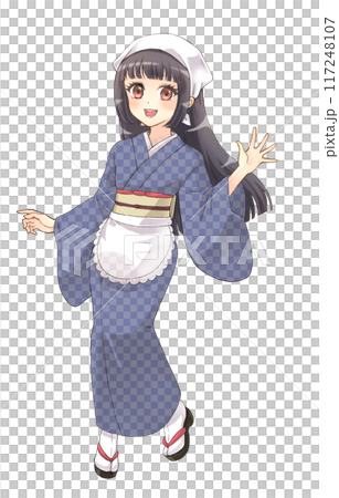 萌系動漫風格人物肖像：茶館裡穿著和服的女孩 117248107