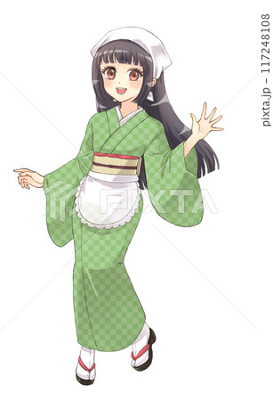 萌えアニメ風キャラクター立ち絵 着物を着た茶屋の女の子 萌えアニメ風キャラクター立ち絵 着物を着た茶屋の女の子 117248108