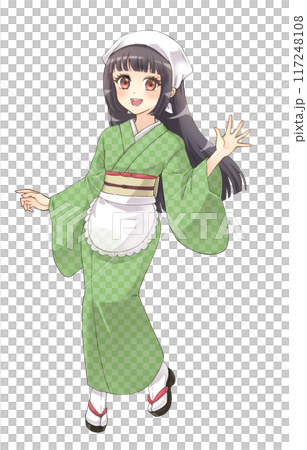 萌えアニメ風キャラクター立ち絵 着物を着た茶屋の女の子 萌えアニメ風キャラクター立ち絵 着物を着た茶屋の女の子 117248108
