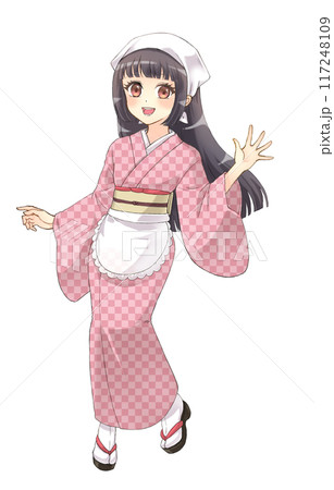 萌えアニメ風キャラクター立ち絵 着物を着た茶屋の女の子 萌えアニメ風キャラクター立ち絵 着物を着た茶屋の女の子 117248109